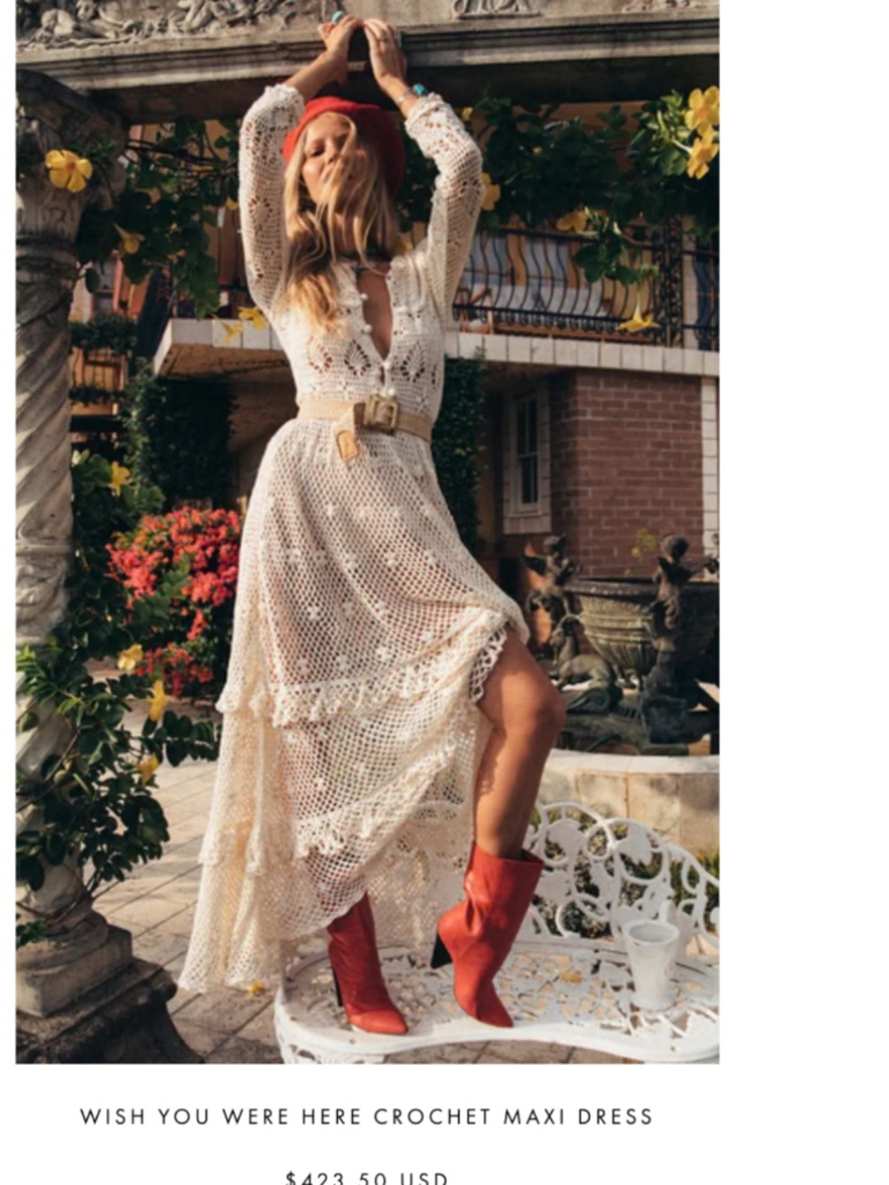 Chasing Unicorns Wish You Were Here Crochet Maxi Dress Cream Medium